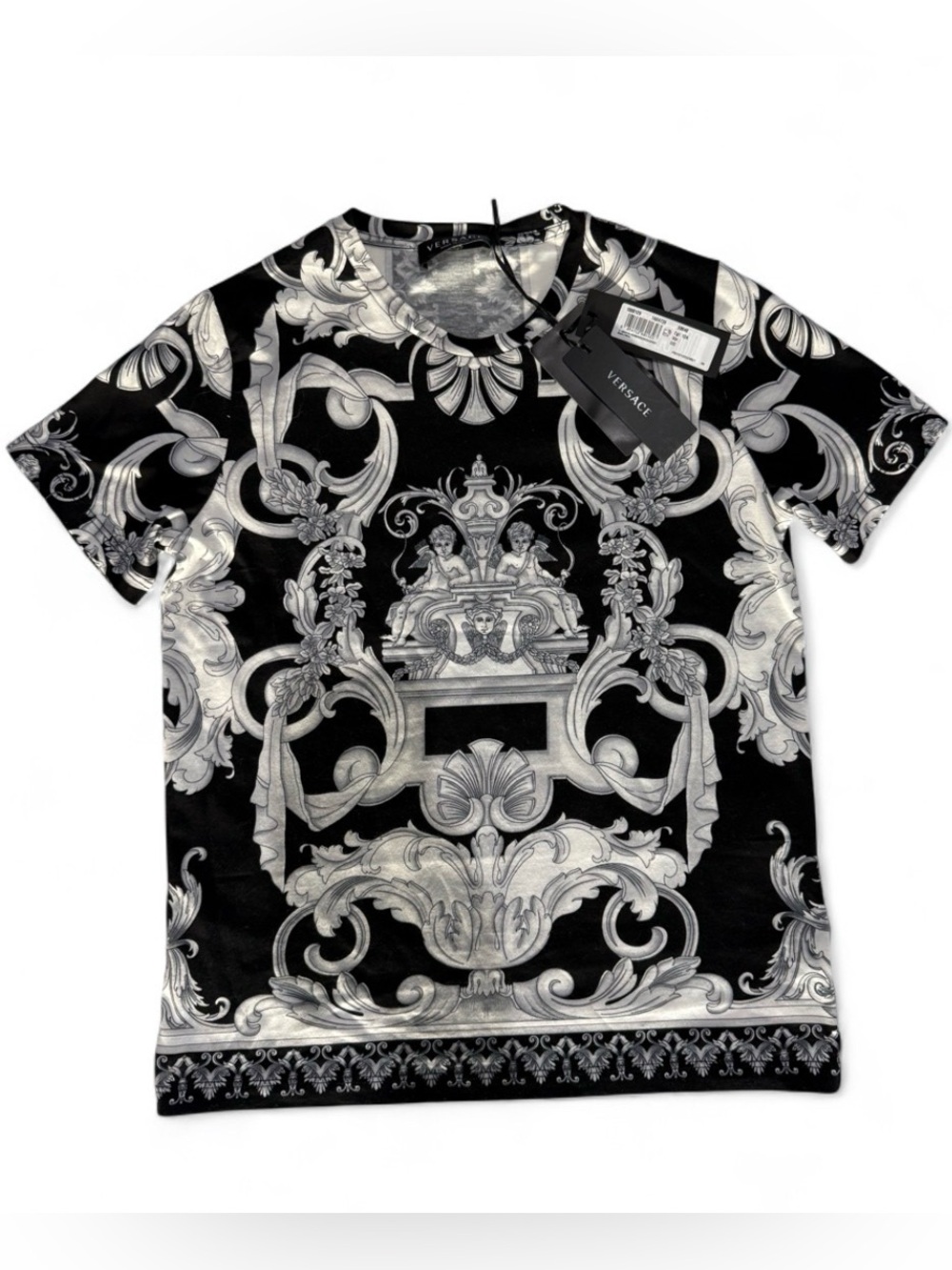 Versace Baroque Graphic Logo Black/White Crewneck T-Shirt Size 12A. Brand New